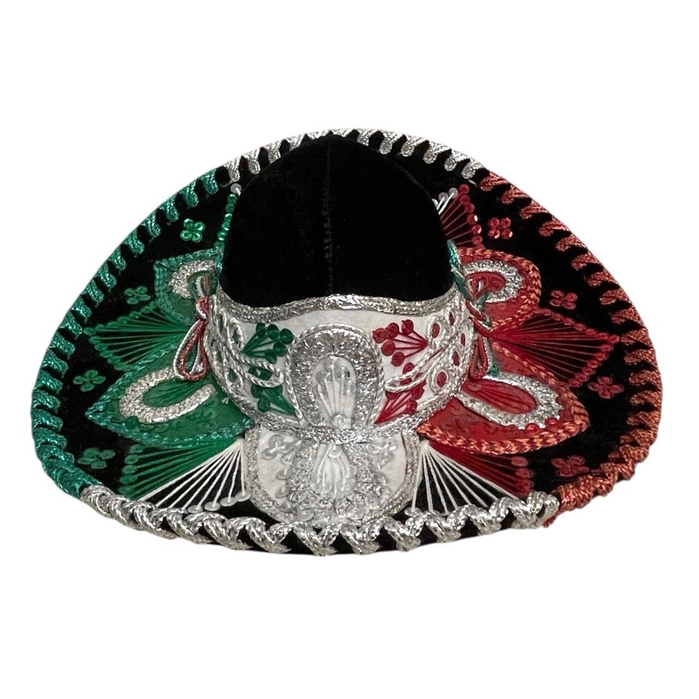 Sombrero Mariachi Hat Kids Medium Black Green White Red Mexican Flag Sequin